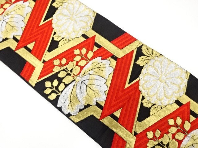 JAPANESE KIMONO / ANTIQUE FUKURO OBI / SILK / WOVEN PAULOWNIA & KIKU